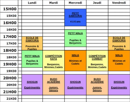 Planning des cours {JPEG}